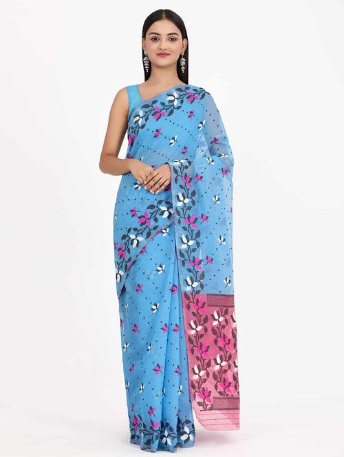 self design jamdani saree with blouse - 17979172 - Very Small Image - 1