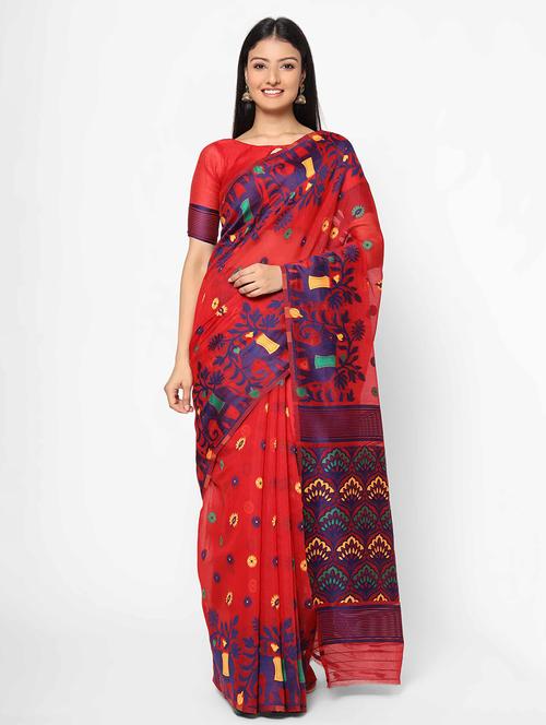 women's self design red colored saree with blouse - 17979173 - Very Small Image - 1