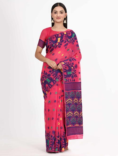 women's self design pink colored saree with blouse - 17979174 - Very Small Image - 1