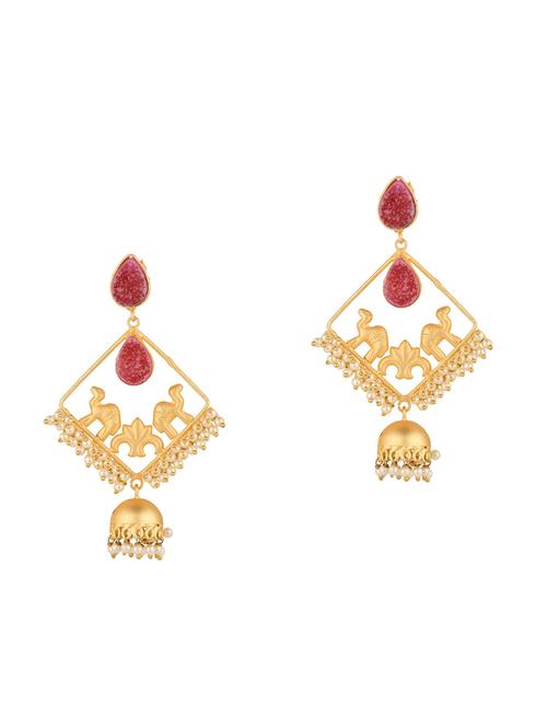 pink stone crystal dangle jhumka earrings - 17981769 - Very Small Image - 1