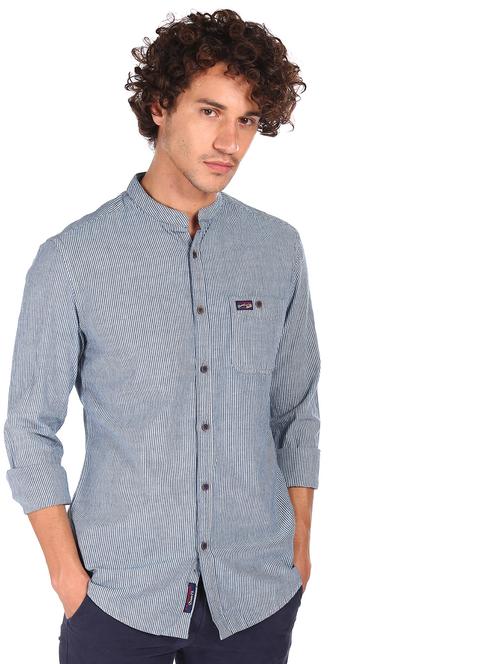 blue striped casual shirt - 17981952 - Very Small Image - 1