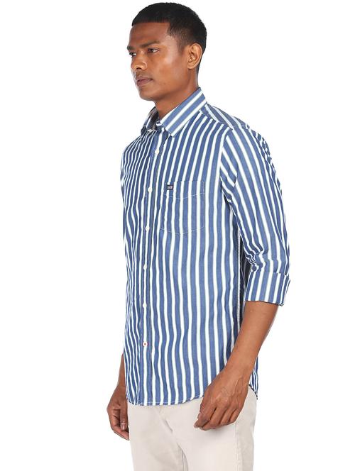 blue striped casual shirt - 17981970 - Very Small Image - 1