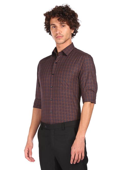 brown checkered formal shirt - 17982216 - Very Small Image - 1