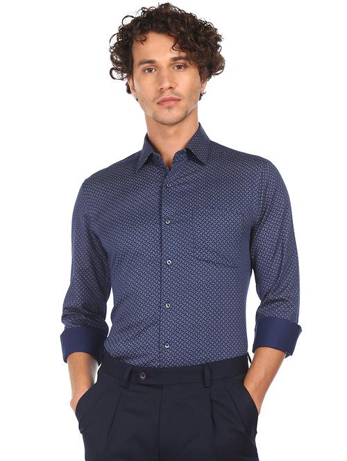 blue printed formal shirt - 17982236 - Very Small Image - 1