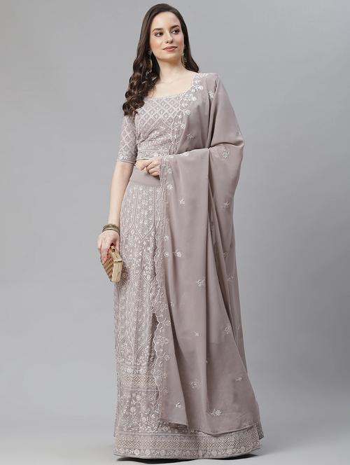 grey poly georgette aline lehenga - 17982636 - Very Small Image - 1