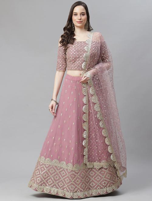 mirror work & embroidered semi-stitched lehenga & choli with dupatta - 17982643 - Very Small Image - 1
