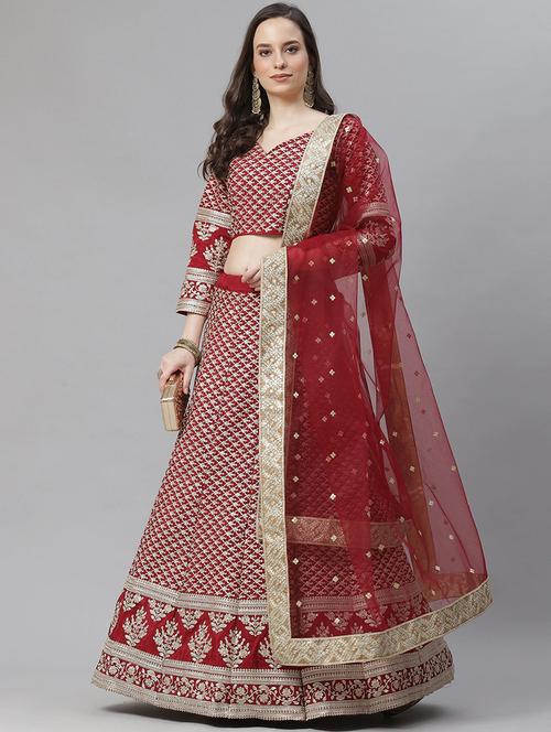 maroon poly crepe flared lehenga - 17982646 - Very Small Image - 1