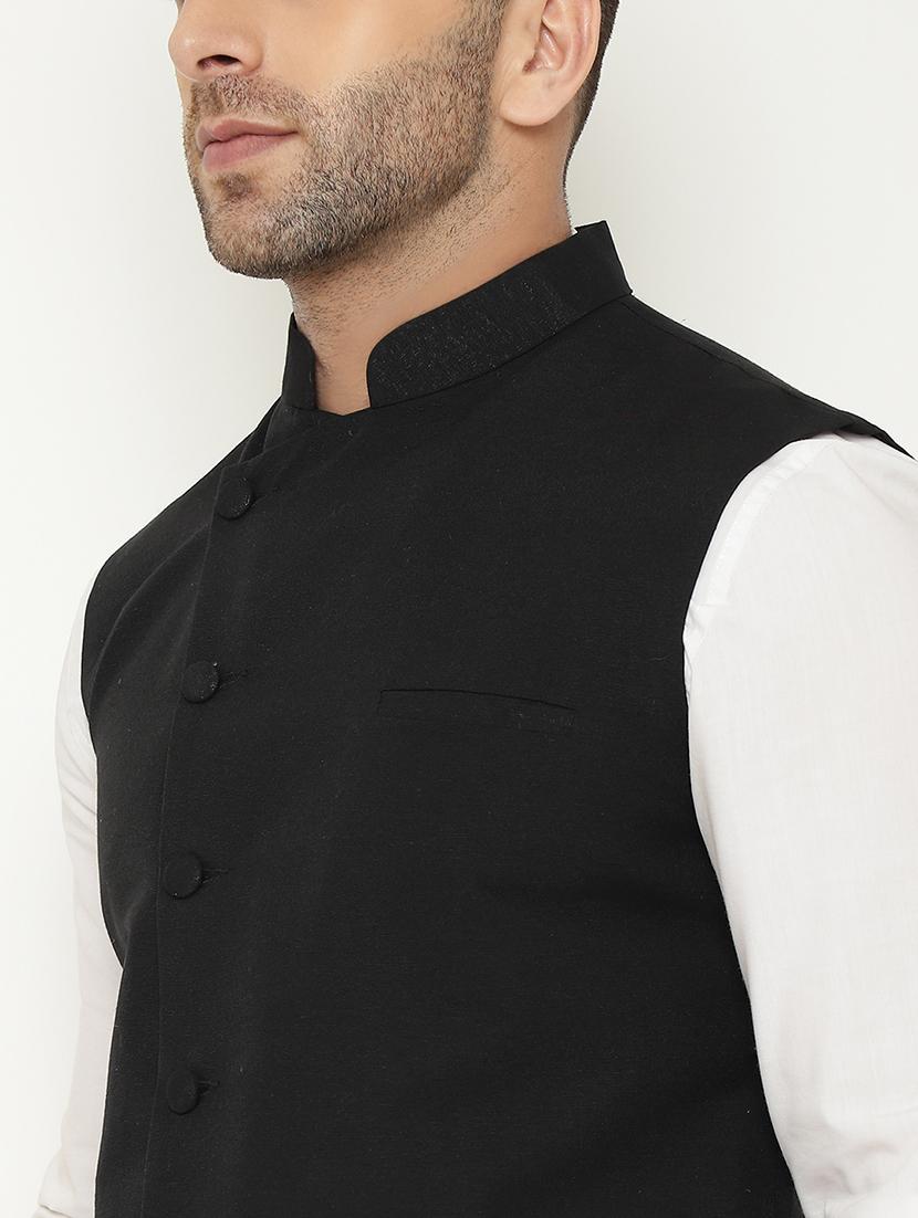 black solid nehru jacket - 17982873 - Zoom Image - 4