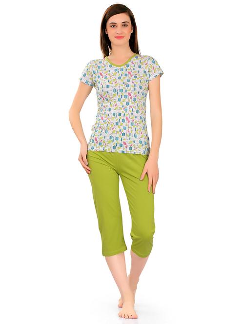 v-neck printed nightwear capri set  - 17982957 - Very Small Image - 1