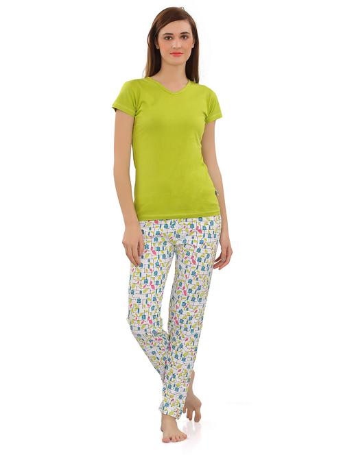 v-neck printed nightwear pajama set - 17982970 - Very Small Image - 1