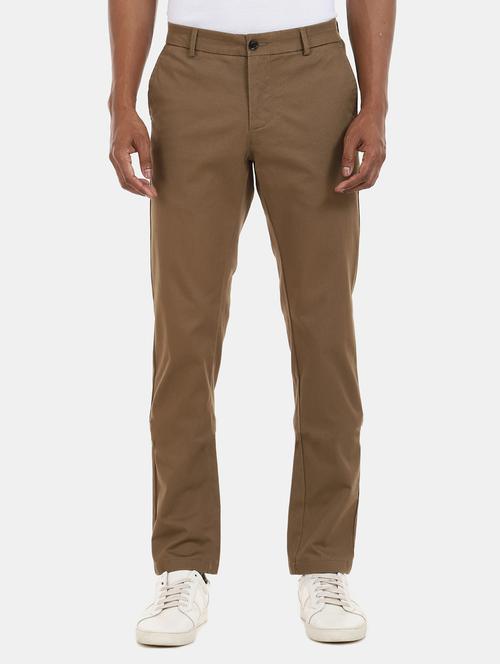 brown solid flat front casual trouser - 17983433 - Very Small Image - 1