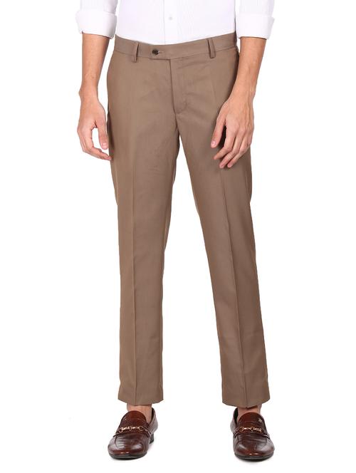 brown solid flat front formal trouser - 17983460 - Very Small Image - 1