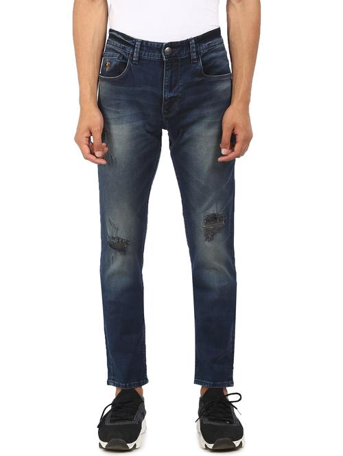 dark blue light washed distressed denim jeans - 17983479 - Very Small Image - 1