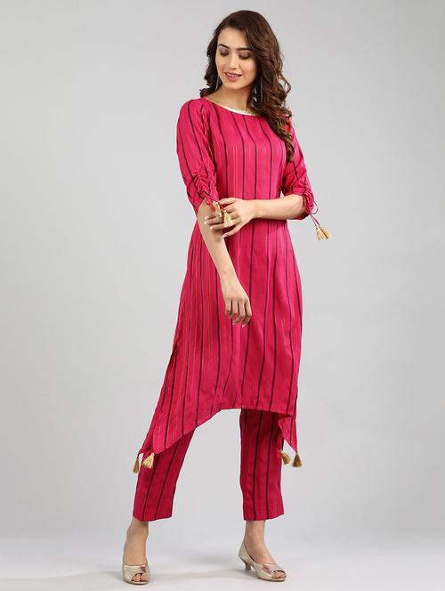pink striped straight kurta - 17985038 - Very Small Image - 1