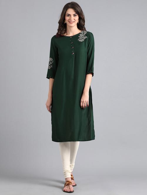 bottle green straight kurta - 17985352 - Very Small Image - 1