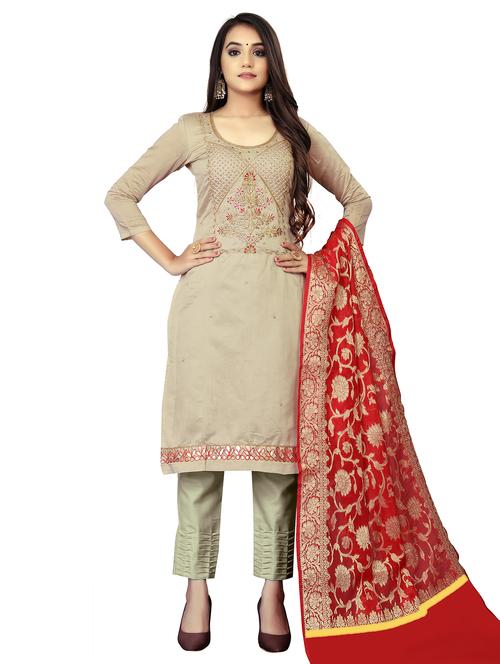embroidered semi-stitched suit - 17986008 - Very Small Image - 1