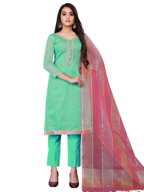 embroidered semi-stitched suit - 17986022 - Very Small Image - 1
