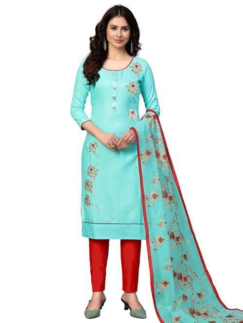 embroidered semi-stitched suit - 17986048 - Very Small Image - 1