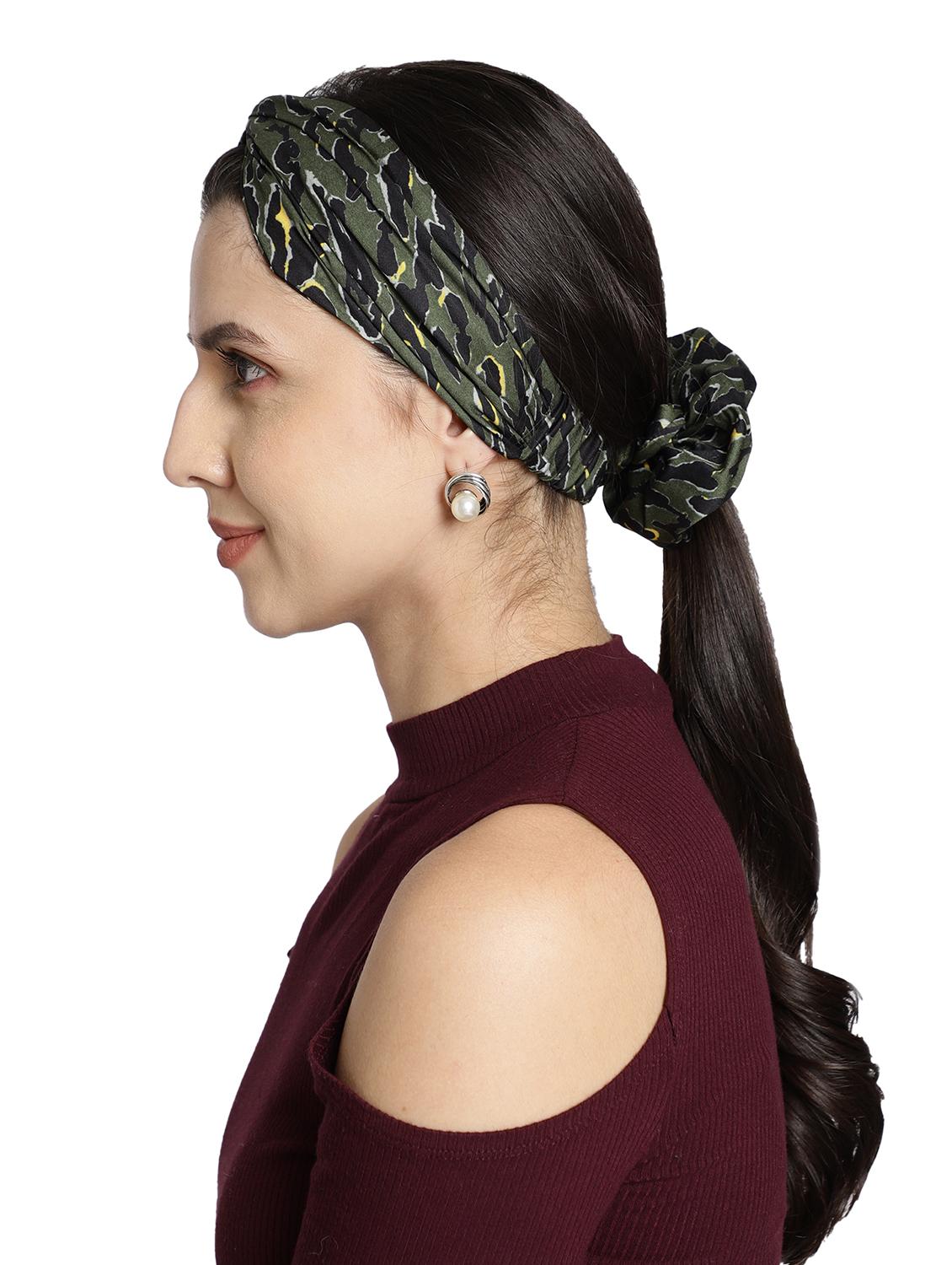 printed viscose green headband and scrunchy combo pack - 17987256 - Standard Image - 5