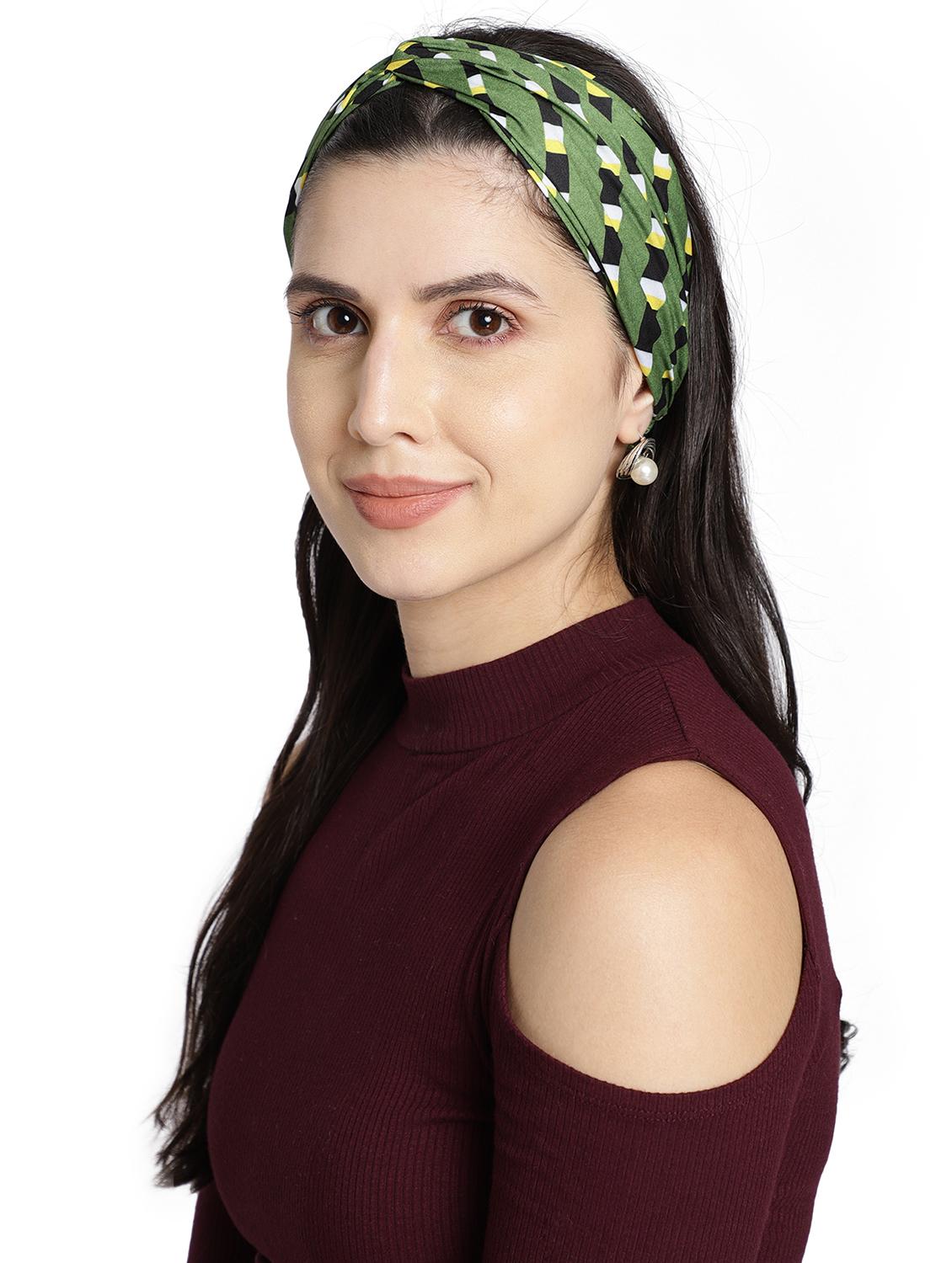 green printed viscose headband and scrunchy combo pack - 17987257 - Zoom Image - 4