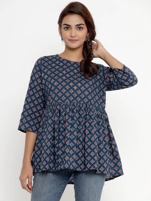 blue round neck printed tunic - 17987910 - Very Small Image - 1