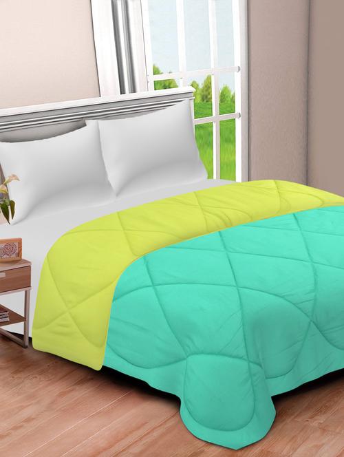 sky blue-lemon green double bed comforter - 17989704 - Very Small Image - 1