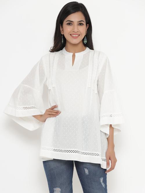 notch neck dobby top - 17995653 - Very Small Image - 1