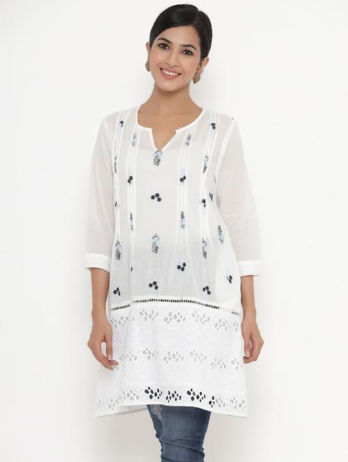 notch neck embroidered tunic  - 17995666 - Very Small Image - 1