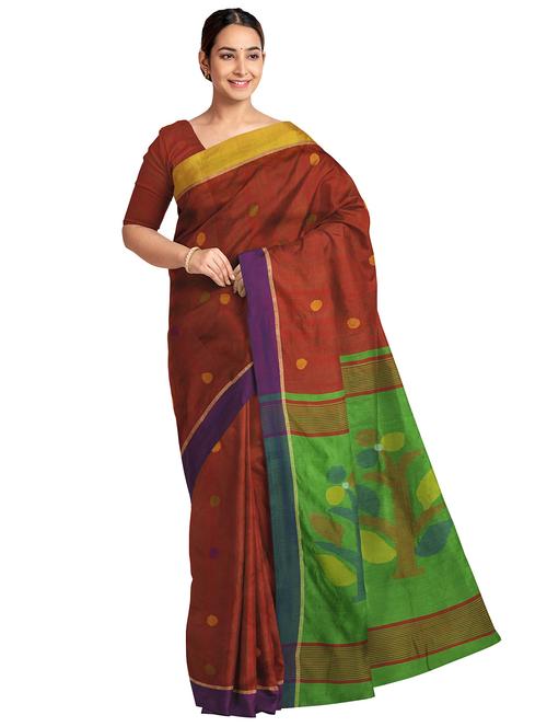 women's printed burgundy colored saree with blouse - 17997172 - Very Small Image - 1