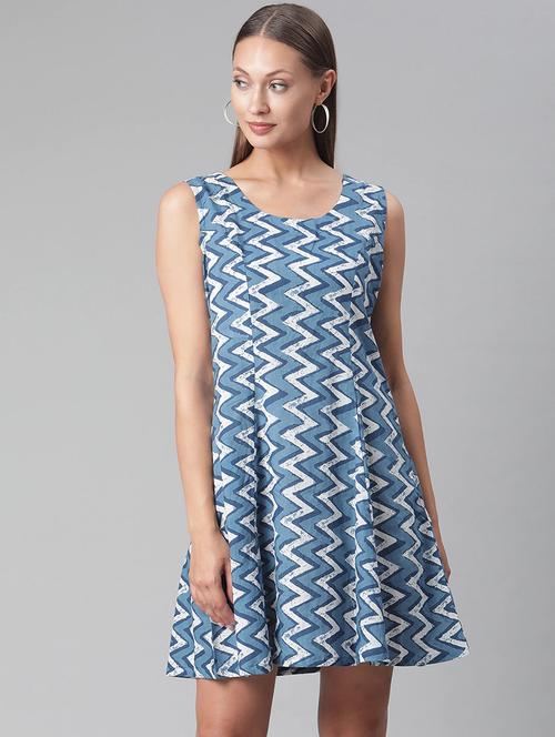 blue cotton aline ethnic dress - 17997438 - Very Small Image - 1