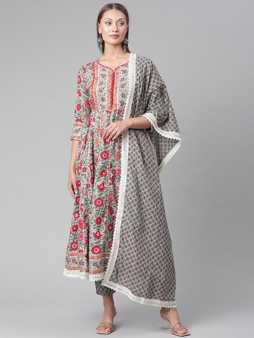 women three quarter sleeve kurta pant with dupatta set - 17997481 - Very Small Image - 1