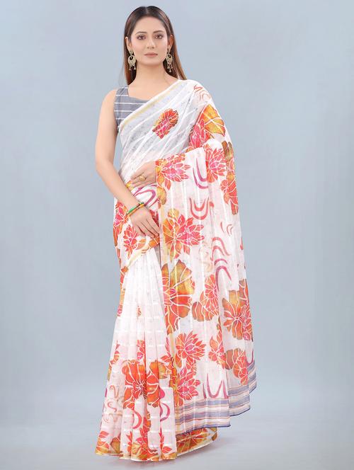 floral print woven saree with blouse - 17998281 - Very Small Image - 1
