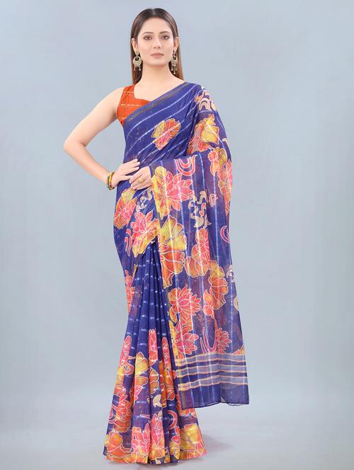 floral print woven saree with blouse - 17998283 - Very Small Image - 1