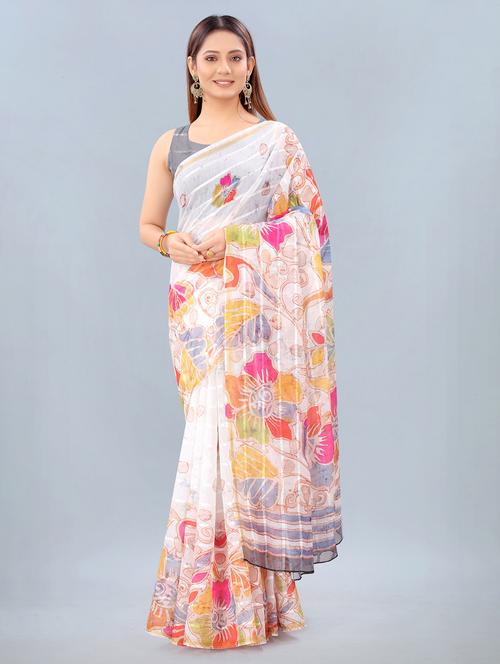 floral print woven saree with blouse - 17998288 - Very Small Image - 1