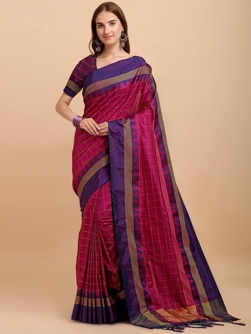 checkered bhagalpuri saree with blouse - 17998546 - Very Small Image - 1