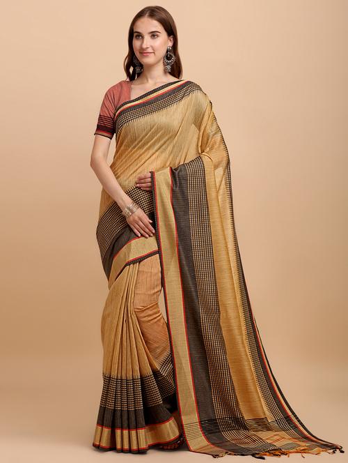 checkered chanderi saree with blouse - 17998548 - Very Small Image - 1