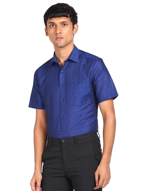 blue solid linen formal shirt - 17998801 - Very Small Image - 1