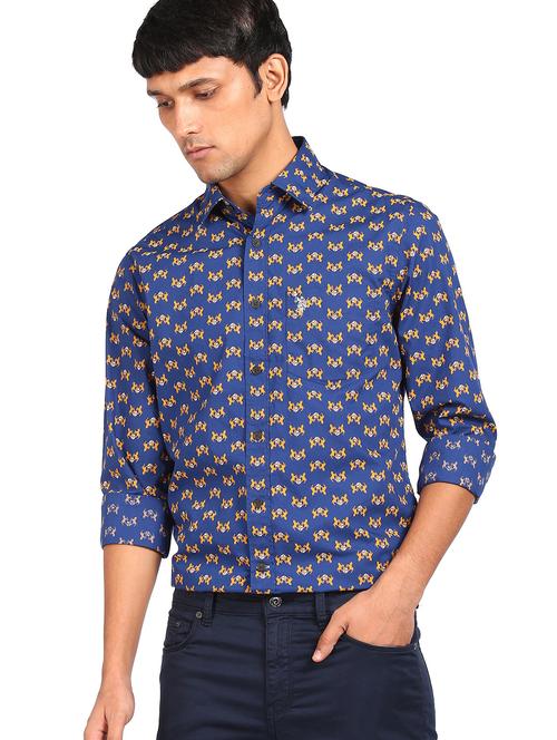blue printed casual shirt - 17998981 - Very Small Image - 1