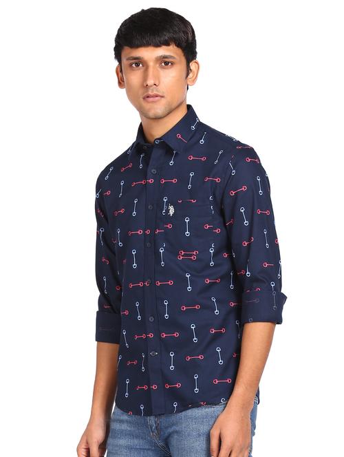 navy blue printed casual shirt - 17998983 - Very Small Image - 1