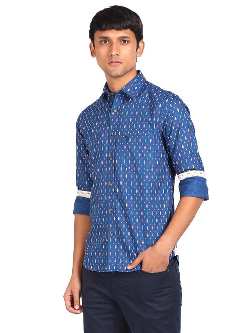 blue printed casual shirt - 17998994 - Very Small Image - 1