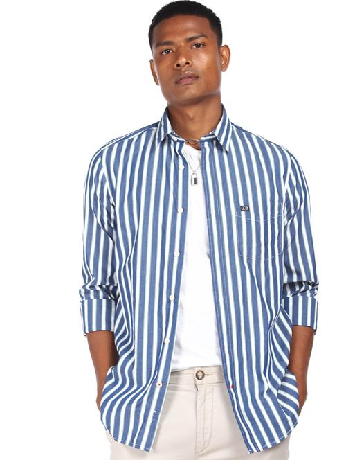 blue striped casual shirt - 17999067 - Very Small Image - 1