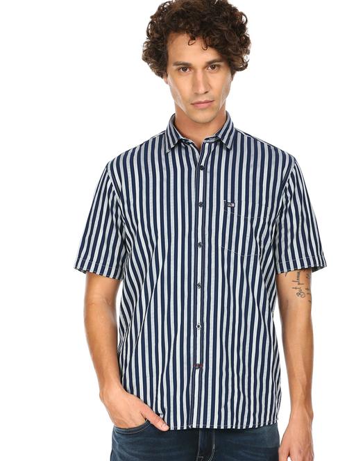 blue striped casual shirt - 17999076 - Very Small Image - 1