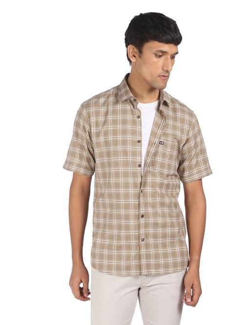 beige checkered casual shirt - 17999077 - Very Small Image - 1