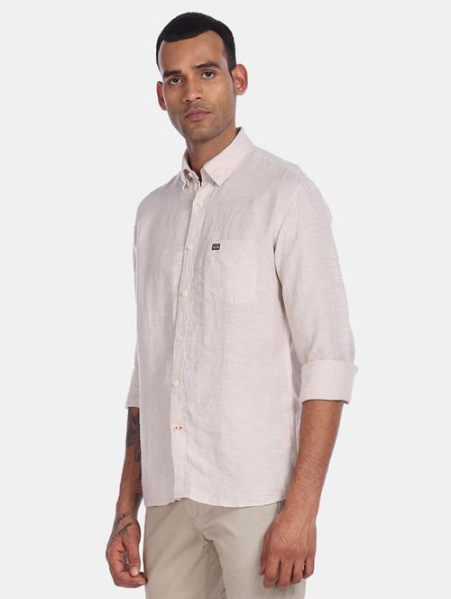beige solid linen casual shirt - 17999086 - Very Small Image - 1
