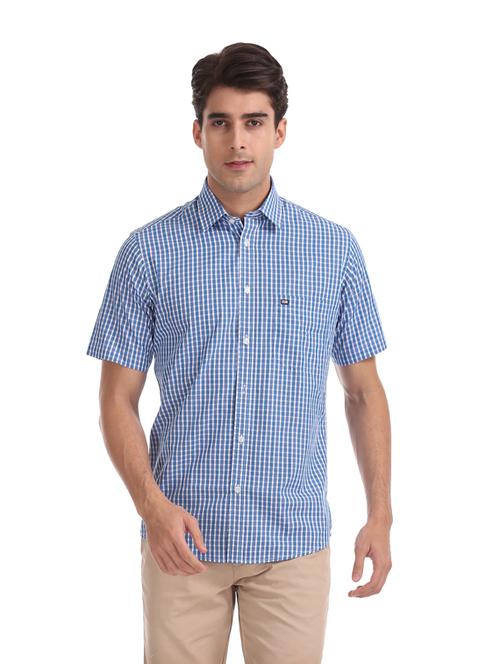 blue checkered casual shirt - 17999107 - Very Small Image - 1
