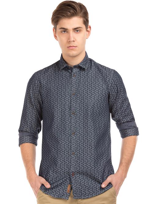 blue printed casual shirt - 17999129 - Very Small Image - 1
