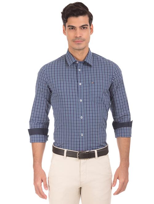 blue checkered casual shirt - 17999135 - Very Small Image - 1