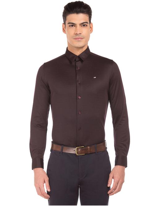 brown self design casual shirt - 17999139 - Very Small Image - 1