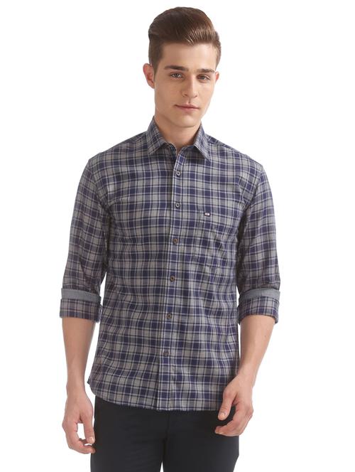 blue checkered casual shirt - 17999143 - Very Small Image - 1