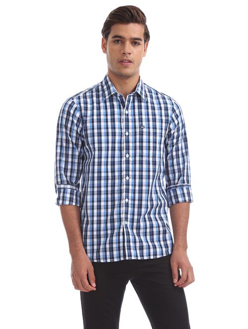 blue checkered casual shirt - 17999145 - Very Small Image - 1